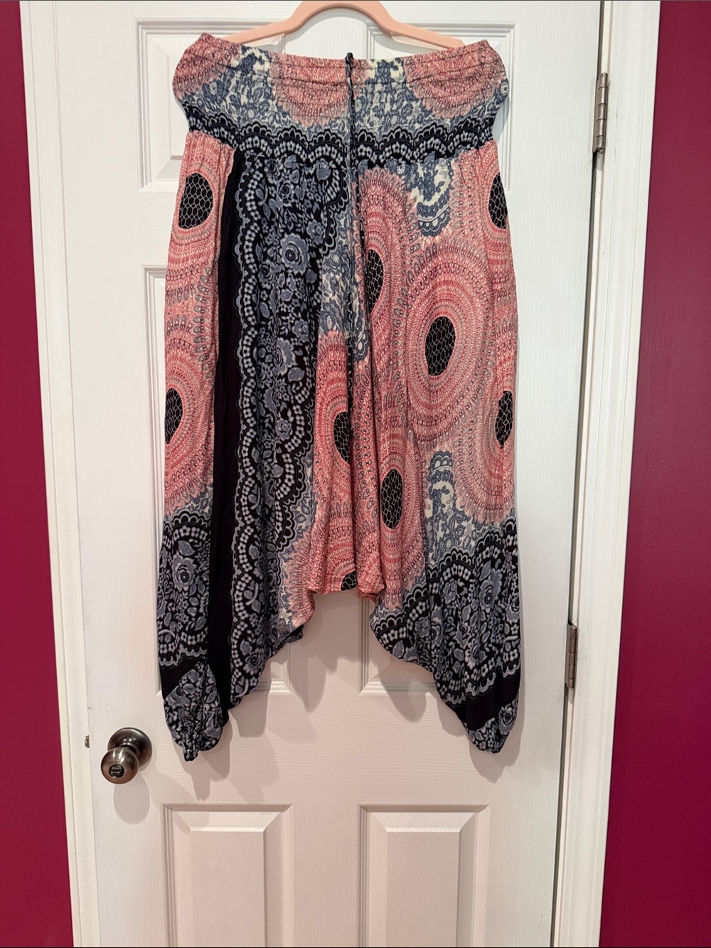 Boho Printed Harem Pants in Coral and Navy